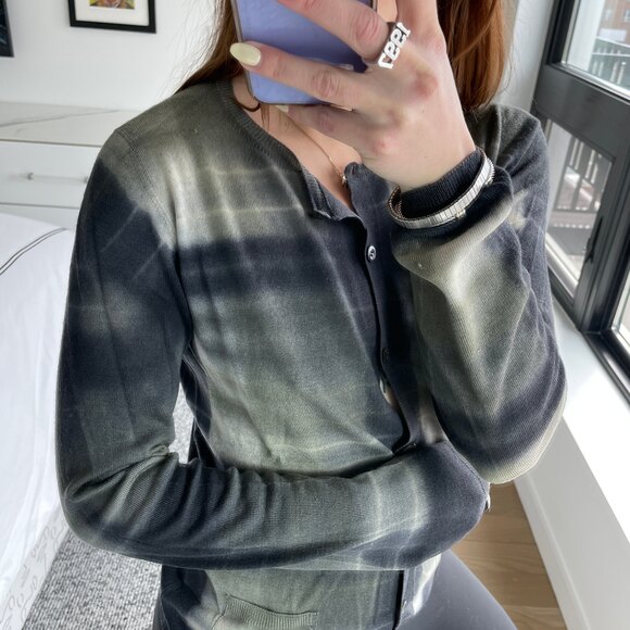 Prada Button Front Stripe Cardigan Black Gray 44 - Picture 4 of 8